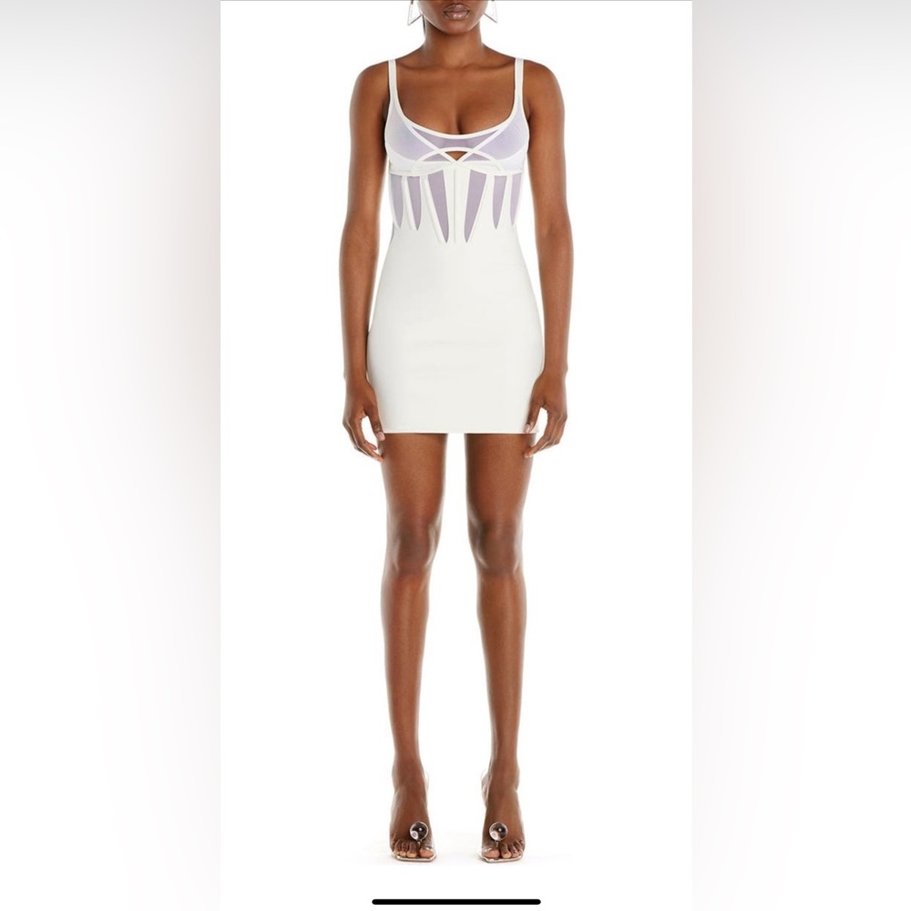 ✨Host Pick✨ Mugler Laser Cut Bonded Mesh Corseted Bodycon Minidress- Sz 10